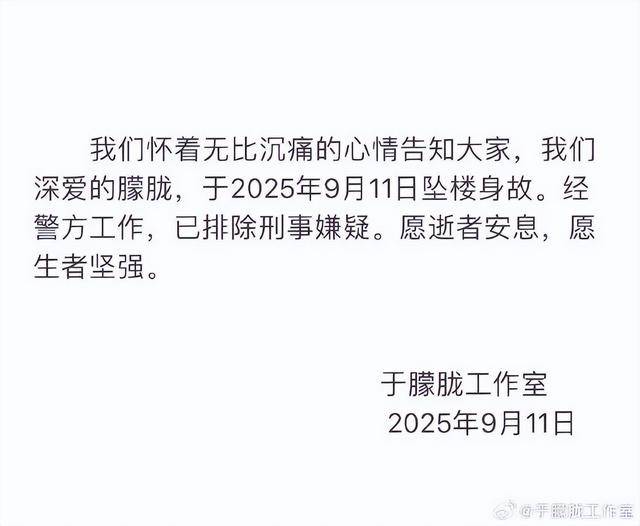 警方通报于朦胧酒后意外坠楼身亡事件